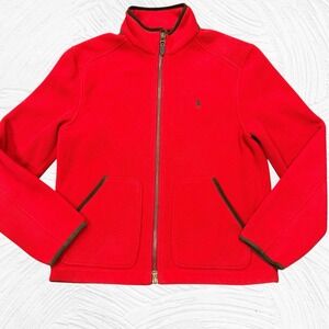 Polo Ralph Lauren Men Large Fleece Jacket Leather Trim Full Zip‎ Gorp Preppy